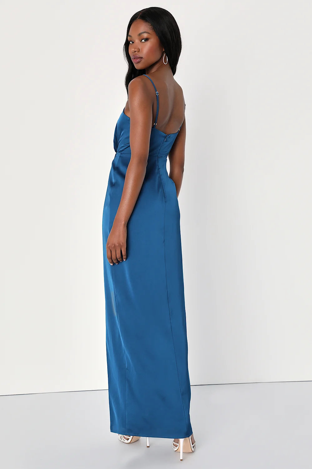 LULUS Destiny Awaits Navy Blue Satin Faux-Wrap Maxi Dress - NO CAMBIOS NI DEVOLUCIONES