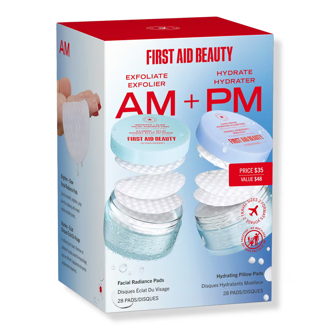 PREORDEN -Exfoliate AM + Hydrate PM Travel Size Skincare Pads Duo | FIRST AID BEAUTY - 2 A 4 SEMANAS EN LLEGAR