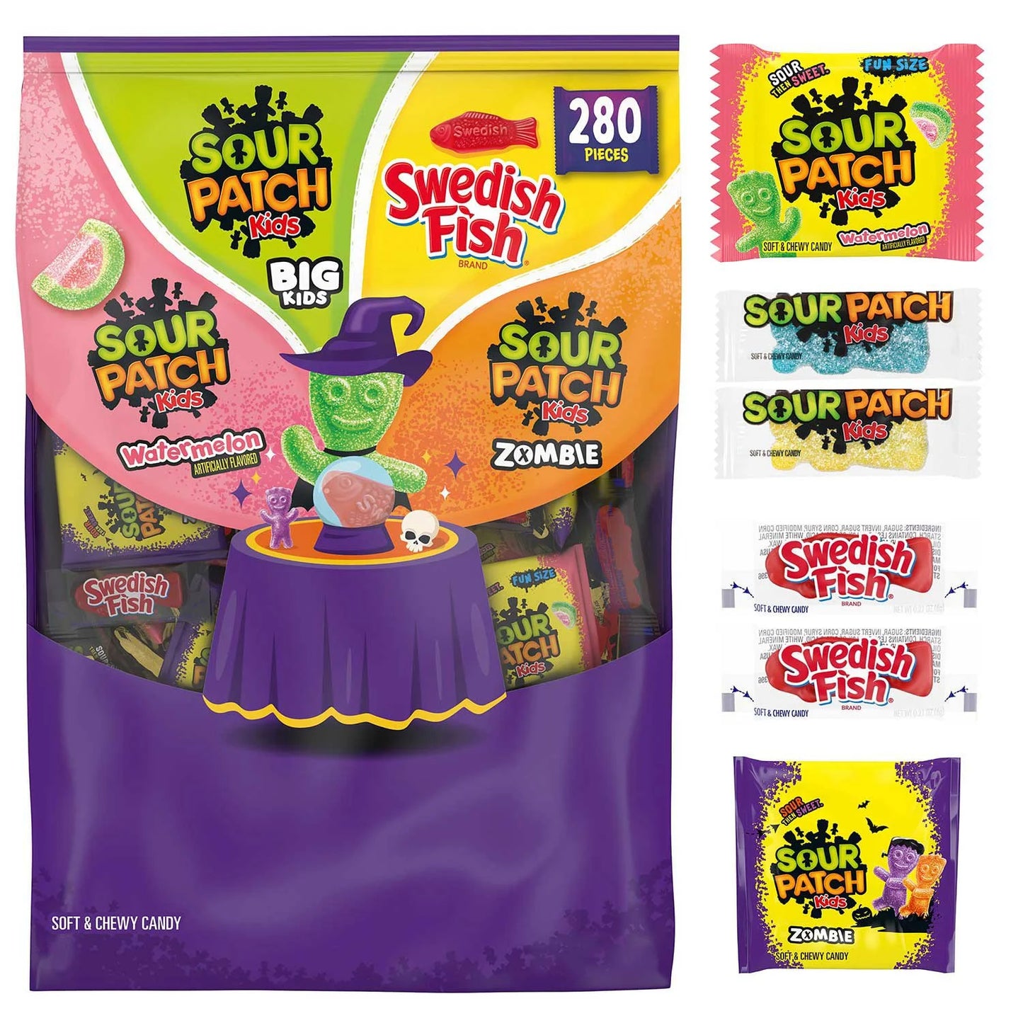 PREORDEN -SOUR PATCH KIDS and Swedish Fish Halloween Candy Variety Pack, 280 pcs - 2 A 4 SEMANAS EN LLEGAR