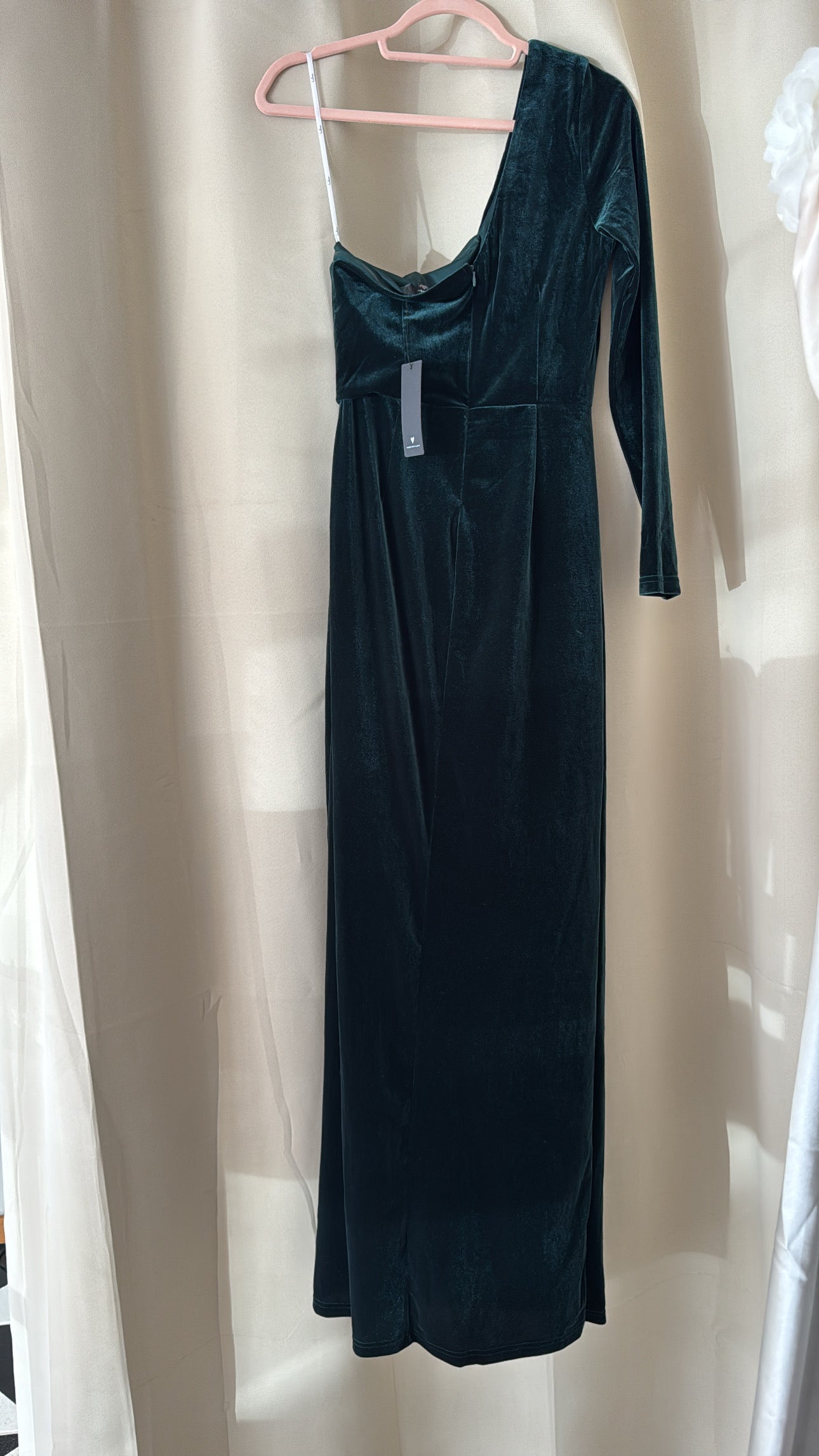 LULUS Mysterious Elegance Emerald Green Velvet One-Shoulder Maxi Dress - NO CAMBIOS NI DEVOLUCIONES