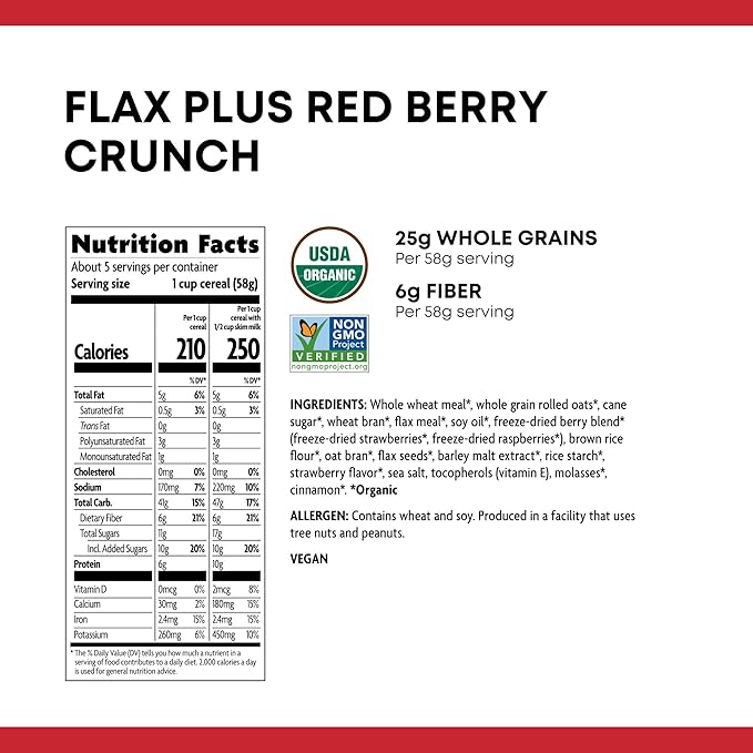 Nature's Path Organic Flax Plus Red Berry Crunch Cereal, 10.6 oz Non-GMO