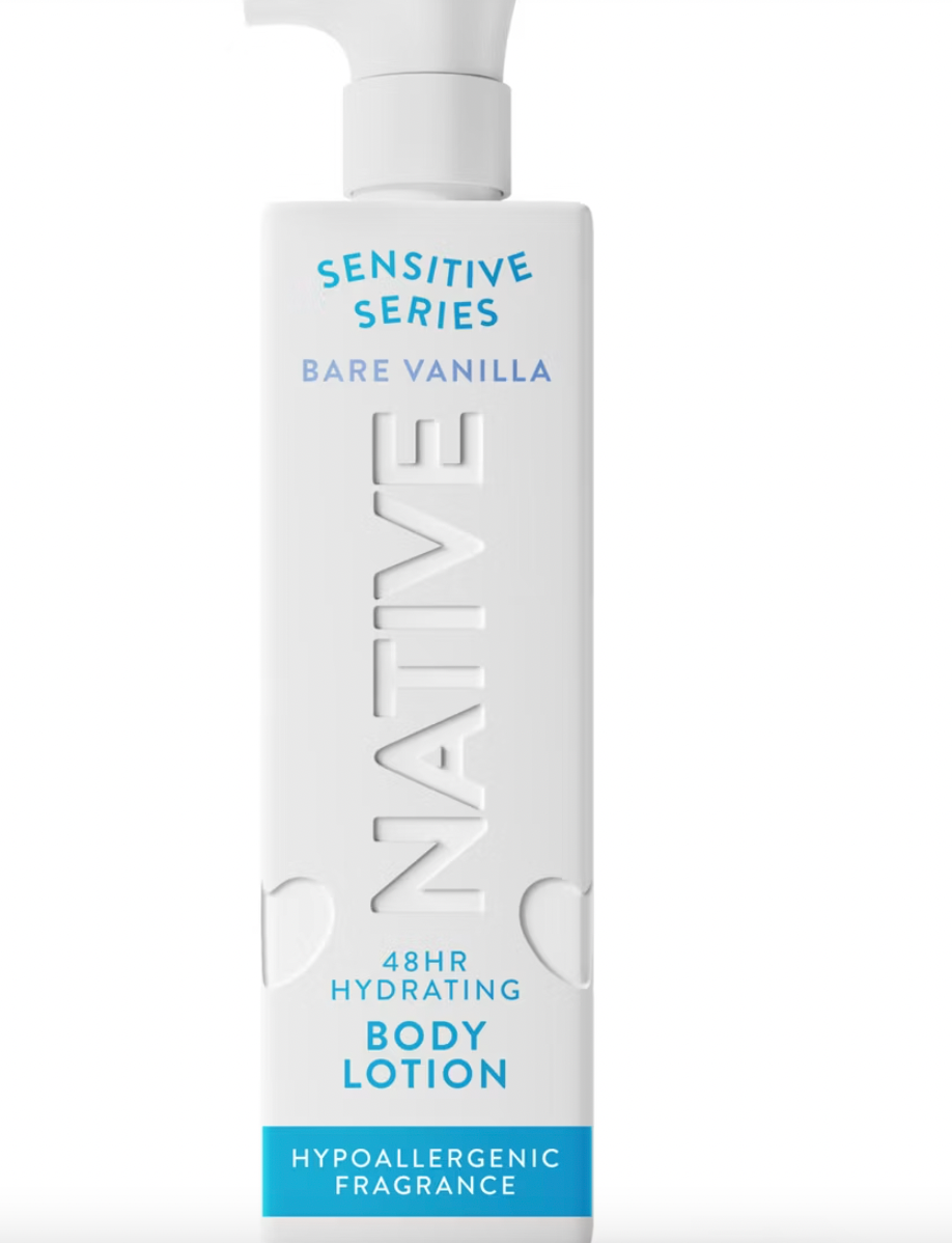 PREORDEN -Native Sensitive Series 48H Hydrating Body Lotion - Hypoallergenic - Bare Vanilla - 18 fl oz - 2 A 4 SEMANAS EN LLEGAR