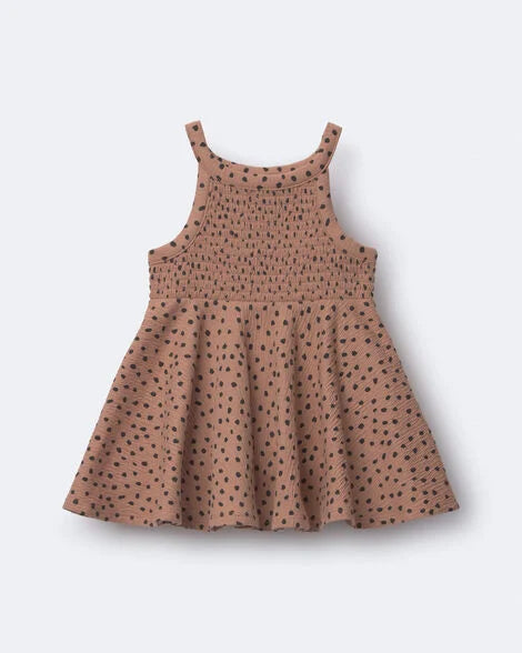 PREORDEN - Toddler Girl Smocked Peplum Top in Dot Print - Tan - 2 A 4 SEMANAS EN LLEGAR