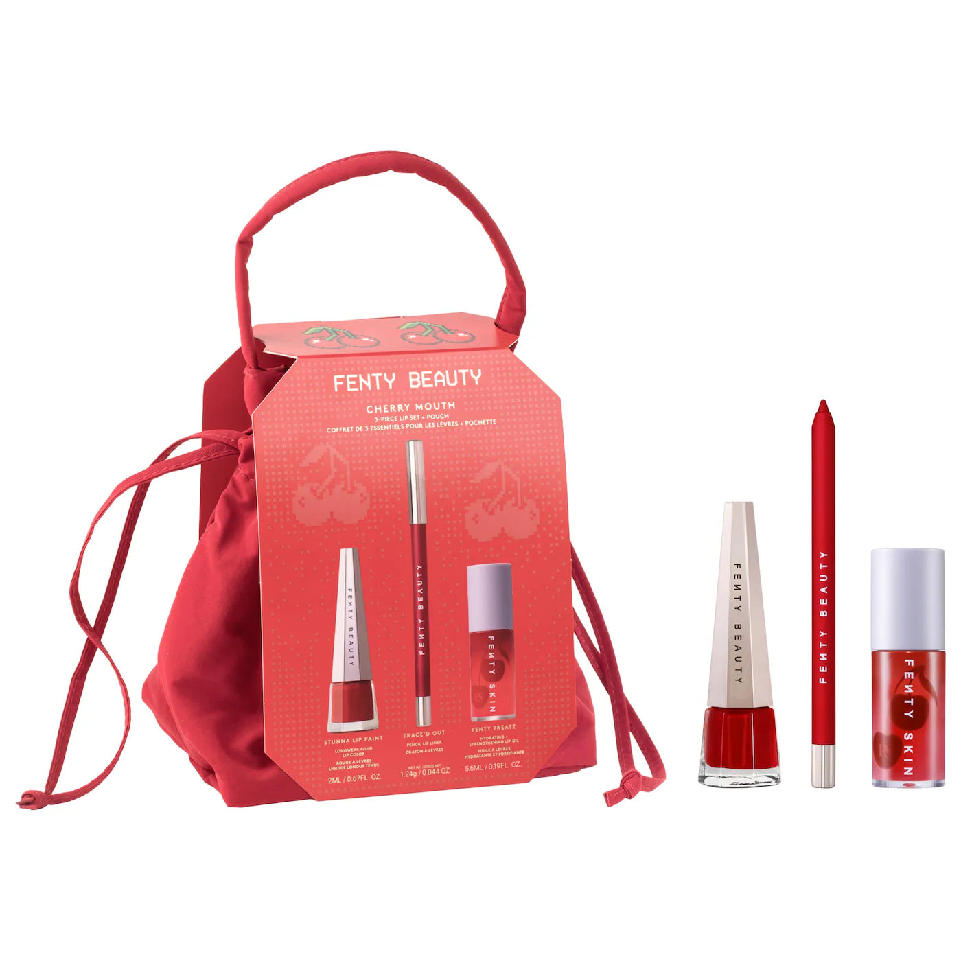 PREORDEN -Cherry Mouth 3-Piece Lip Set + Pouch | FENTY - 2 A 4 SEMANAS EN LLEGAR