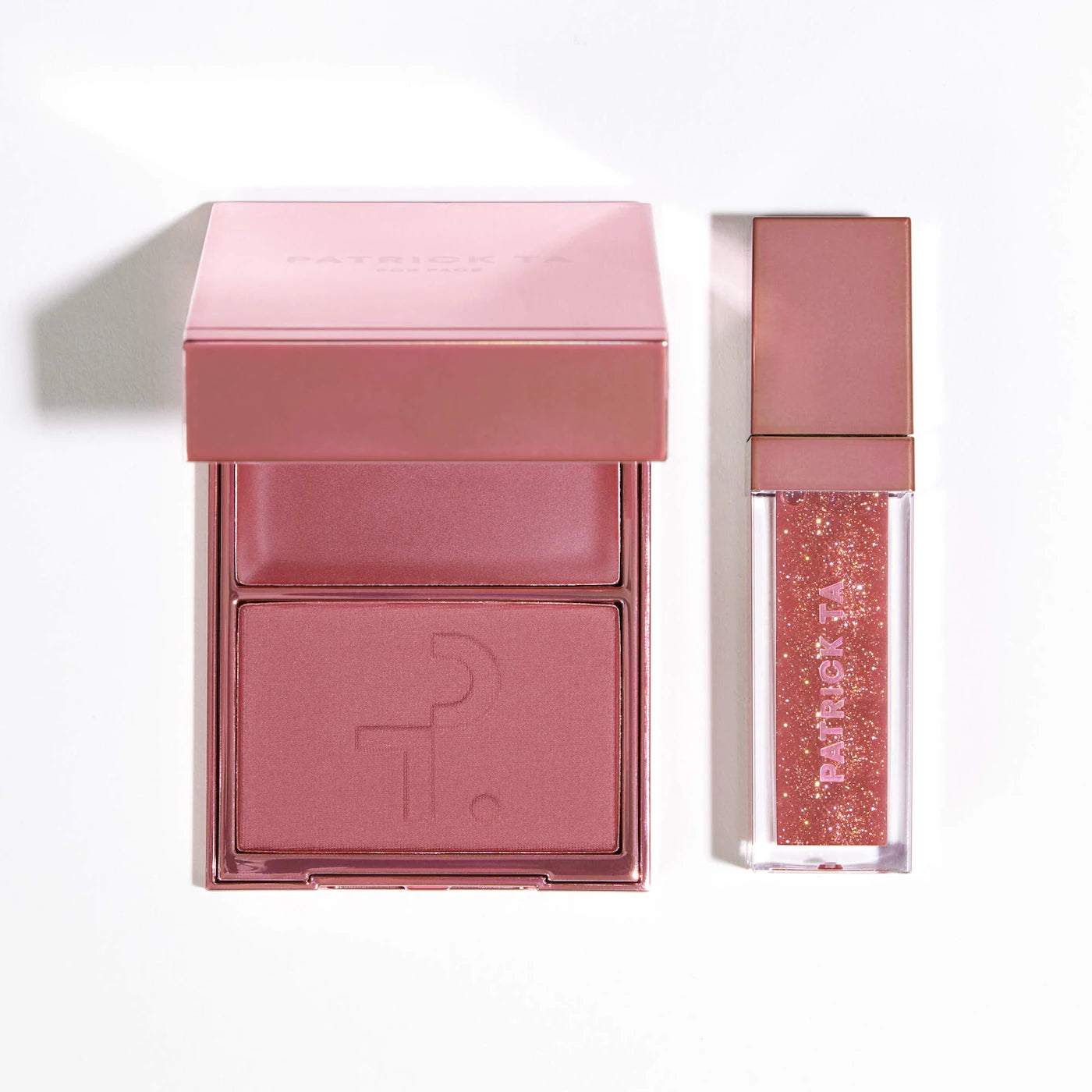 PREORDEN -Patrick's Glow and Gloss Set: Major Headlines Blush Duo and Plumping Lip Gloss Makeup Gift Set | PATRICK TA - 2 A 4 SEMANAS EN LLEGAR