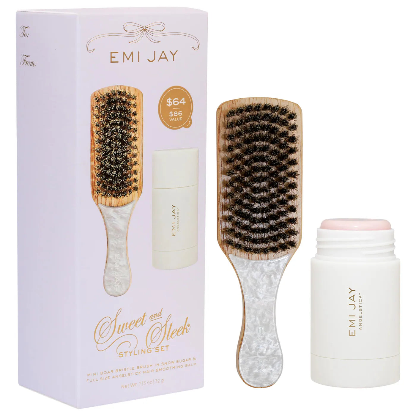 PREORDEN - Sweet and Sleek Styling Set with Angelstick and Mini Boar Bristle Brush in Snow Sugar | EMI JAY - 2 A 4 SEMANAS EN LLEGAR