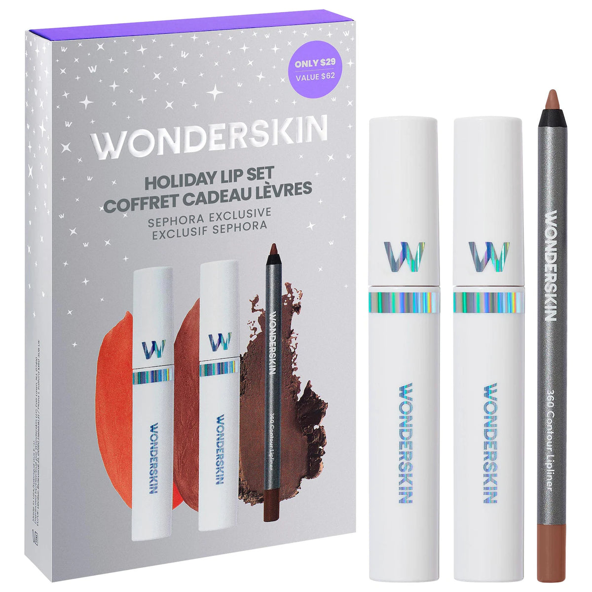PREORDEN - Holiday Lip Stain and Lip Liner Trio Makeup Gift Set | WONDERSKIN - 2 A 4 SEMANAS EN LLEGAR