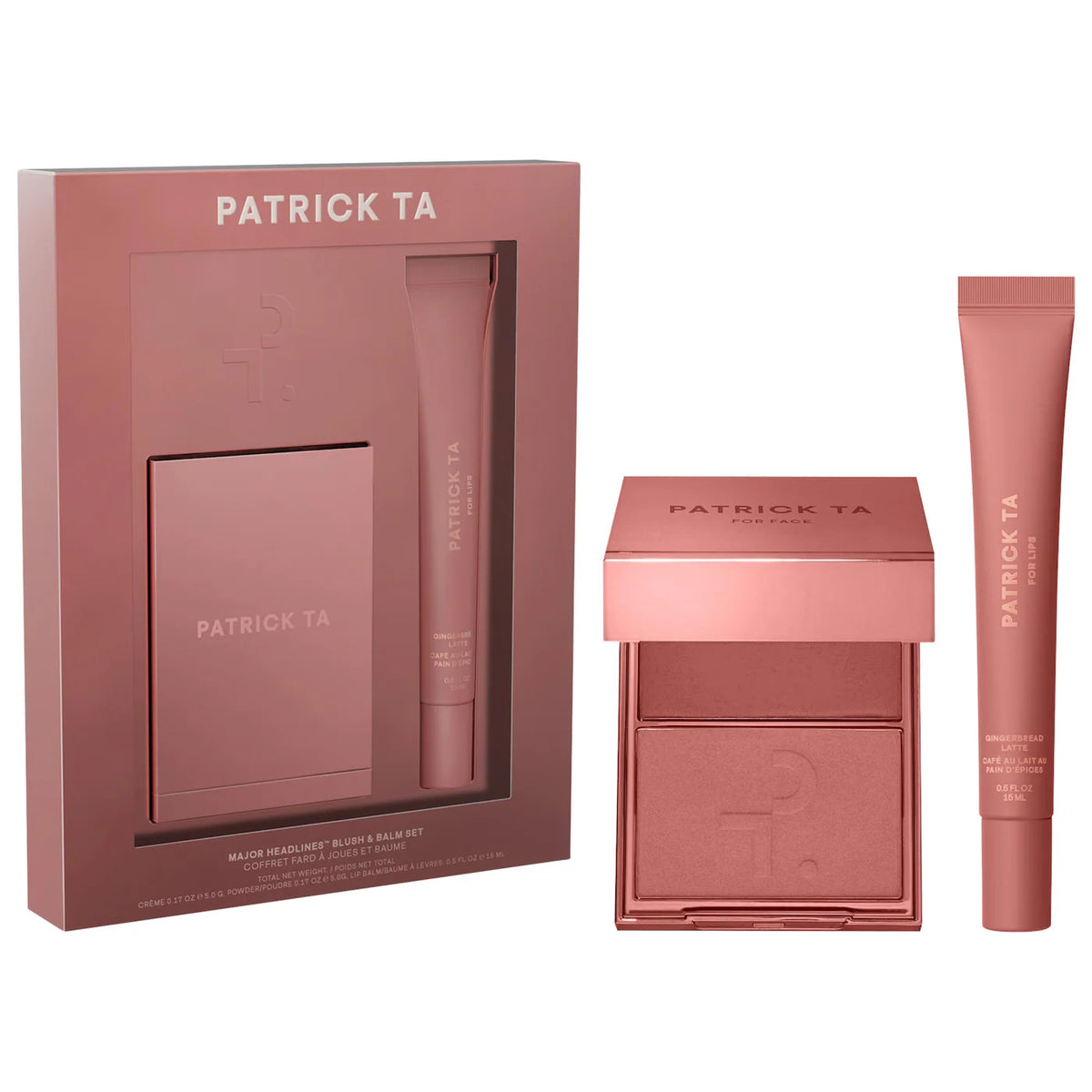 PREORDEN - Major Headlines Double-Take Crème & Powder Blush Duo & Lip Balm Makeup Gift Set | PATRICK TA - 2 A 4 SEMANAS EN LLEGAR
