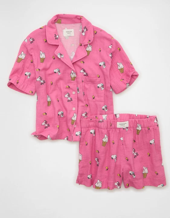 PREORDEN - AE Snoopy Cotton Gauze Short-Sleeve PJ Set- 2 A 4 SEMANAS EN LLEGAR
