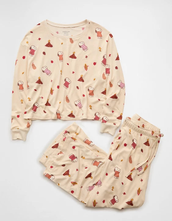 PREORDEN - AE Luxe Plush Snoopy Long Sleeve + Pant PJ Set - 2 A 4 SEMANAS EN LLEGAR