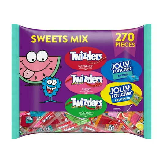 PREORDEN -JOLLY RANCHER & TWIZZLERS Fruit Flavored Candy, Variety Pack, Fun Size, 270 pcs. - 2 A 4 SEMANAS EN LLEGAR