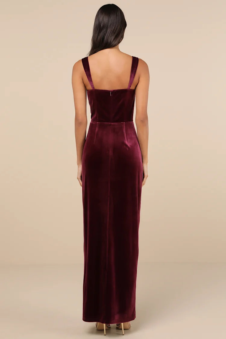 LULUS Dark Berry Velvet Bustier Maxi Dress -NO CAMBIOS NI DEVOLUCIONES