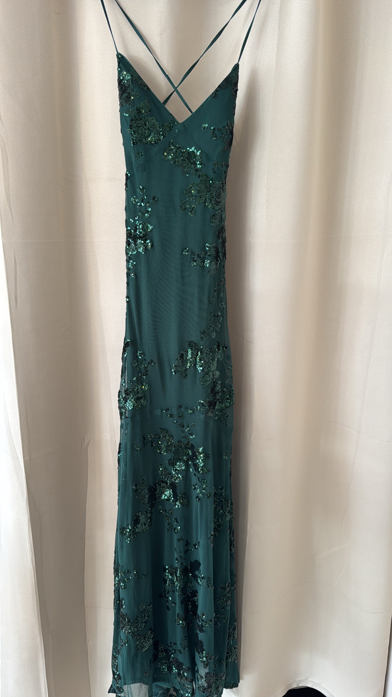 LULUS Photo Finish Forest Green Sequin Lace-Up Maxi Dress- NO CAMBIOS NI DEVOLUCIONES