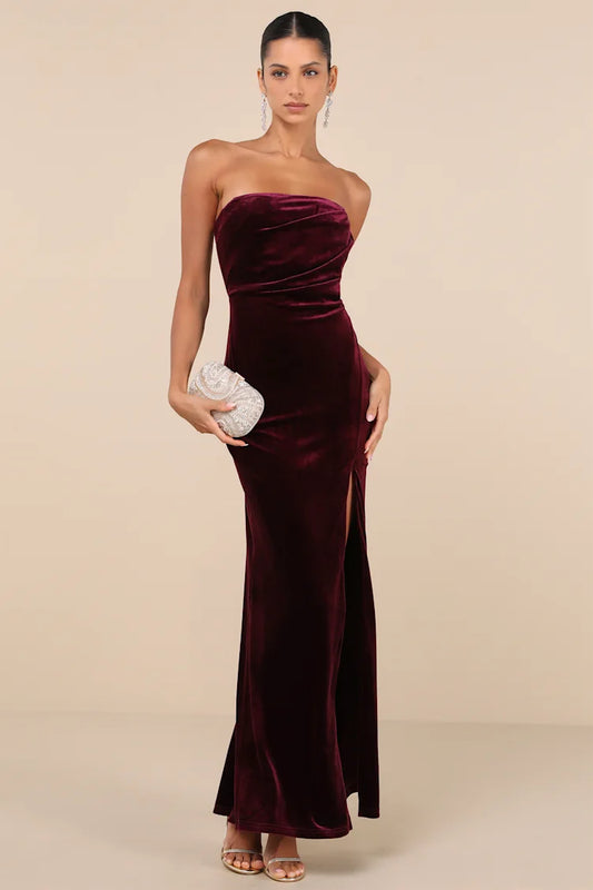 LULUS Plum Purple Velvet Strapless Maxi Dress -NO CAMBIOS NI DEVOLUCIONES