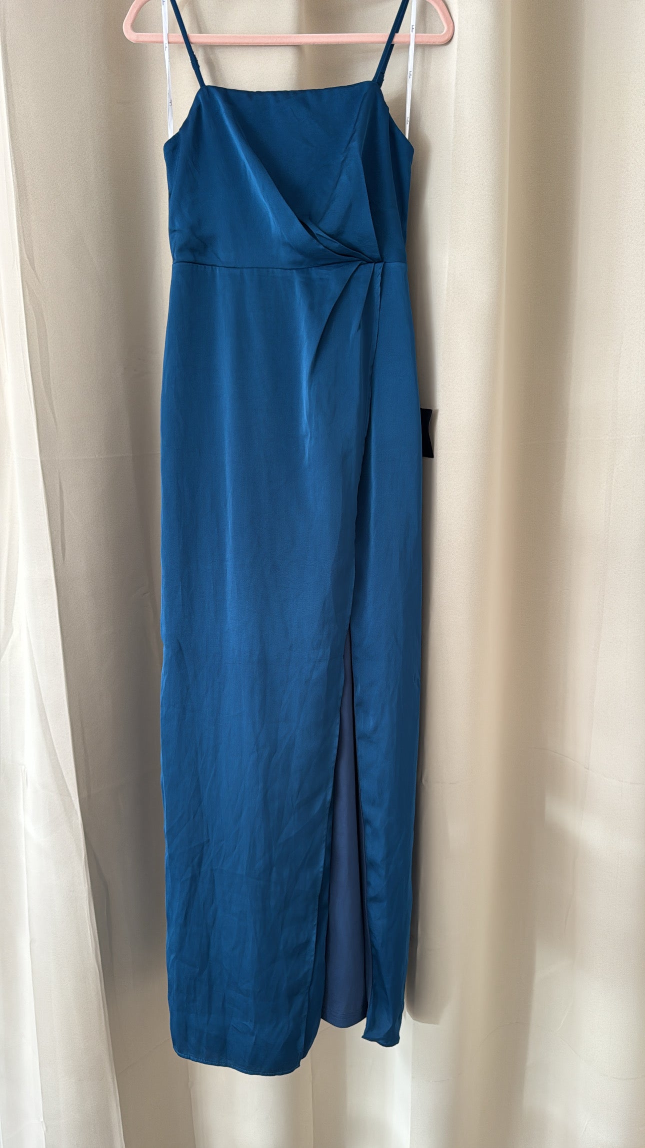 LULUS Destiny Awaits Navy Blue Satin Faux-Wrap Maxi Dress - NO CAMBIOS NI DEVOLUCIONES