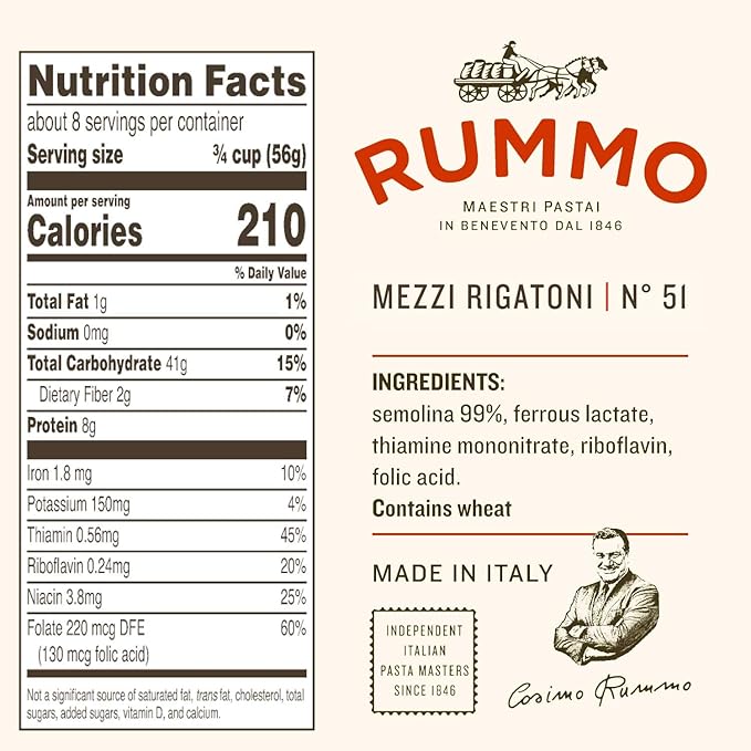 RUMMO Italian Pasta Mezzi Rigatoni No.51, Always Al Dente