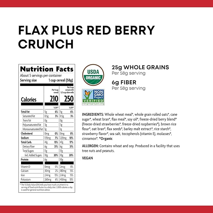 Nature's Path Organic Flax Plus Red Berry Crunch Cereal, 10.6 oz  Non-GMO