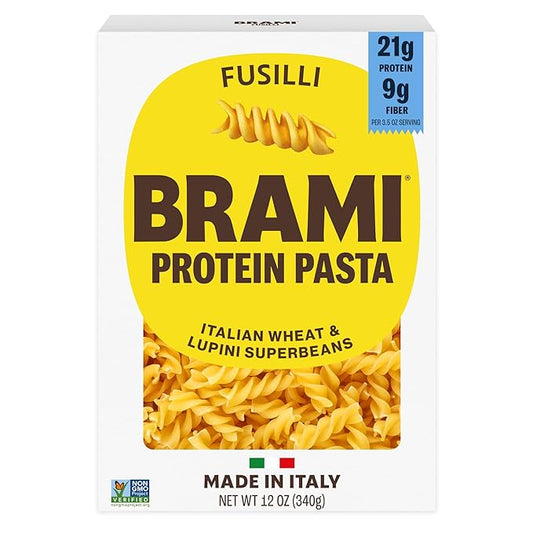 Brami Fusilli Italian Protein Pasta, Low Carb, High Fiber, Non-GMO, Keto, Made in Italy, Semolina Pasta, Fortified with Healthy Lupini Beans, 12oz