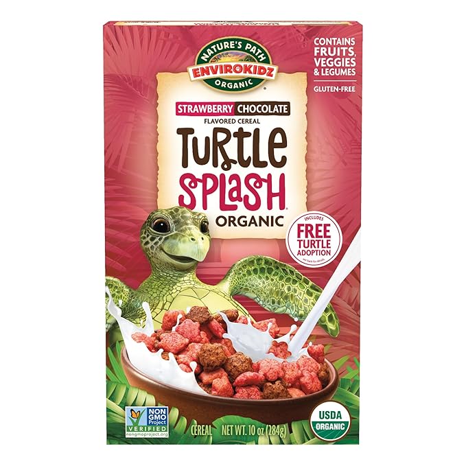 EnviroKidz Organic Turtle Splash Cereal, 10 oz, Strawberry & Chocolate, Gluten Free, Non-GMO, Fair Trade, by Nature's Path