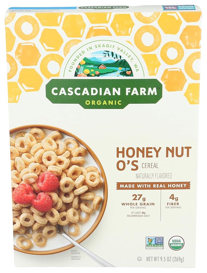 Cascadian Farm Organic Honey Nut O's - Cereal de nueces y miel, 9.5 onzas