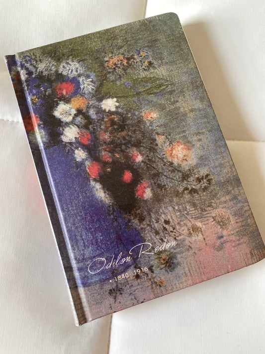 LIBRETA DE PASTA GRUESA CON HOJA DECORADA - FLORERO FLORES LARGAS