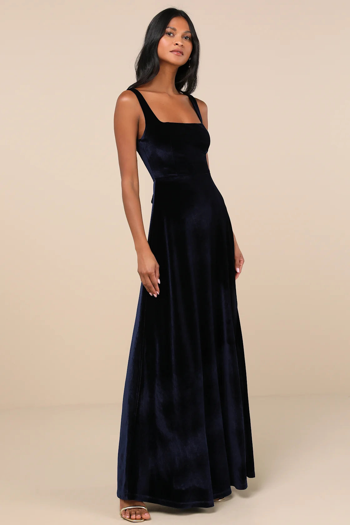 LULUS Navy Blue Velvet Square Neck Maxi Dress - NO CAMBIOS NI DEVOLUCIONES