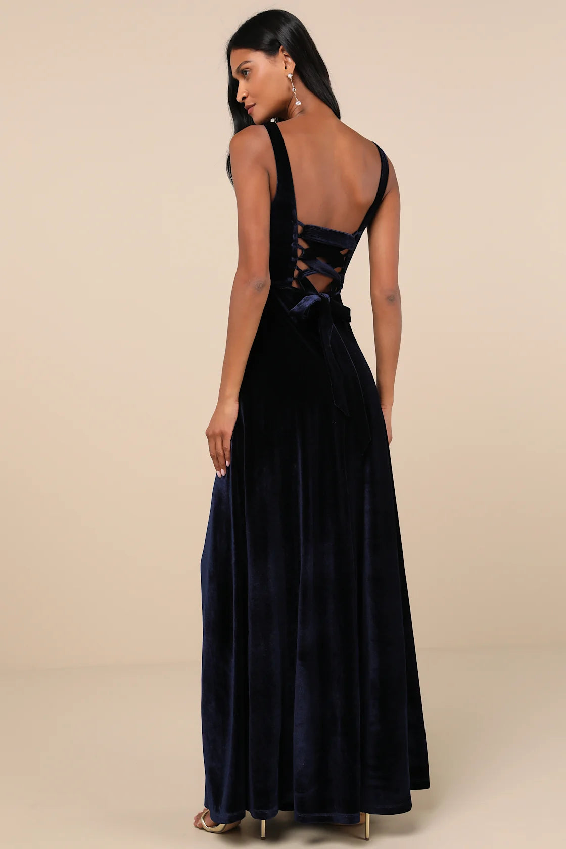 LULUS Navy Blue Velvet Square Neck Maxi Dress - NO CAMBIOS NI DEVOLUCIONES