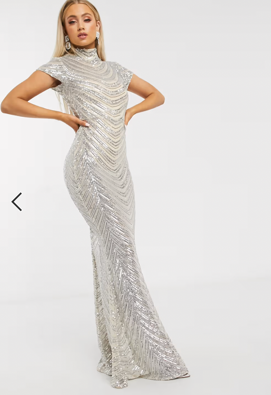 Club L London sequin geo print high neck maxi dress in cream - NO CAMBIOS NI DEVOLUCIONES