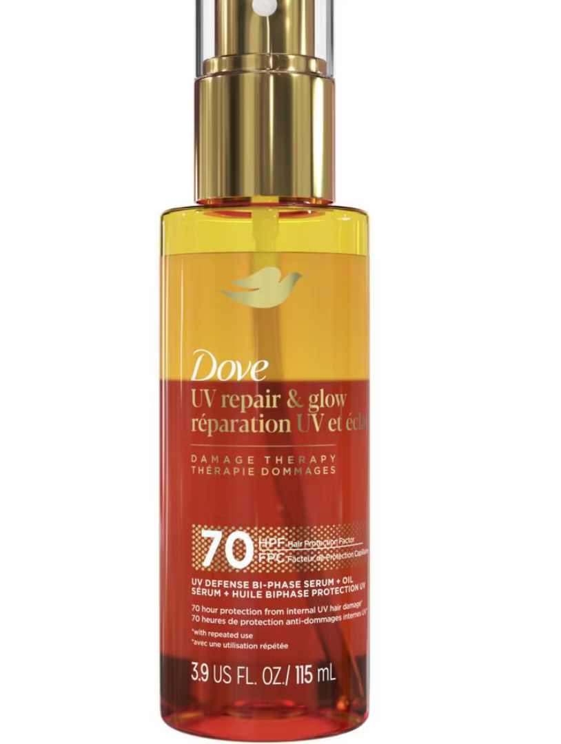 PREORDEN -Dove Beauty UV Repair & Glow Gloss Defense Bi-Phase Serum + Oil - Damage Therapy - 3.9 fl oz - 2 A 4 SEMANAS EN LLEGAR