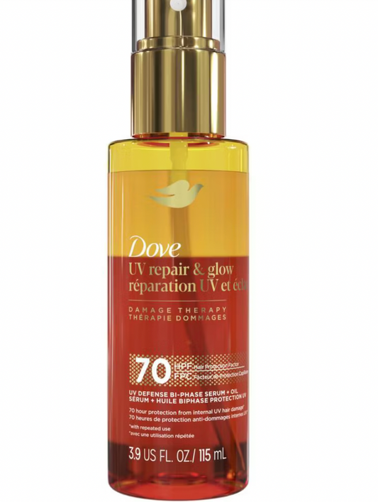 PREORDEN -Dove Beauty UV Repair & Glow Gloss Defense Bi-Phase Serum + Oil - Damage Therapy - 3.9 fl oz - 2 A 4 SEMANAS EN LLEGAR