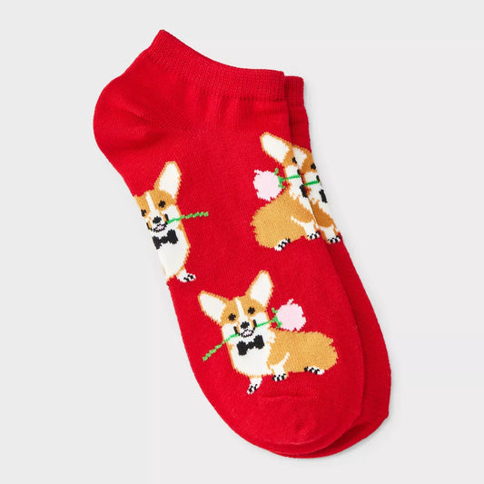 PREORDEN -Women's Romantic Corgi Valentine's Day Low Cut Socks - Red 4-10 - 2 A 4 SEMANAS EN LLEGAR