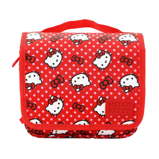 PREORDEN -Hello Kitty Character Face & Bows Red 8.2” Folding Hanging Toiletry Kit - 2 A 4 SEMANAS EN LLEGAR