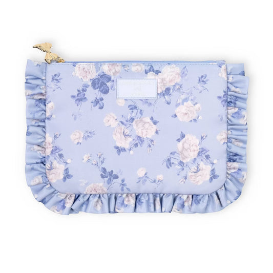 PREORDEN - LoveShackFancy x Target - Yoobi Everblooming Rosettes Flat Zip Pencil Case with Ruffles Whisper Blue - 2 A 4 SEMANAS EN LLEGAR