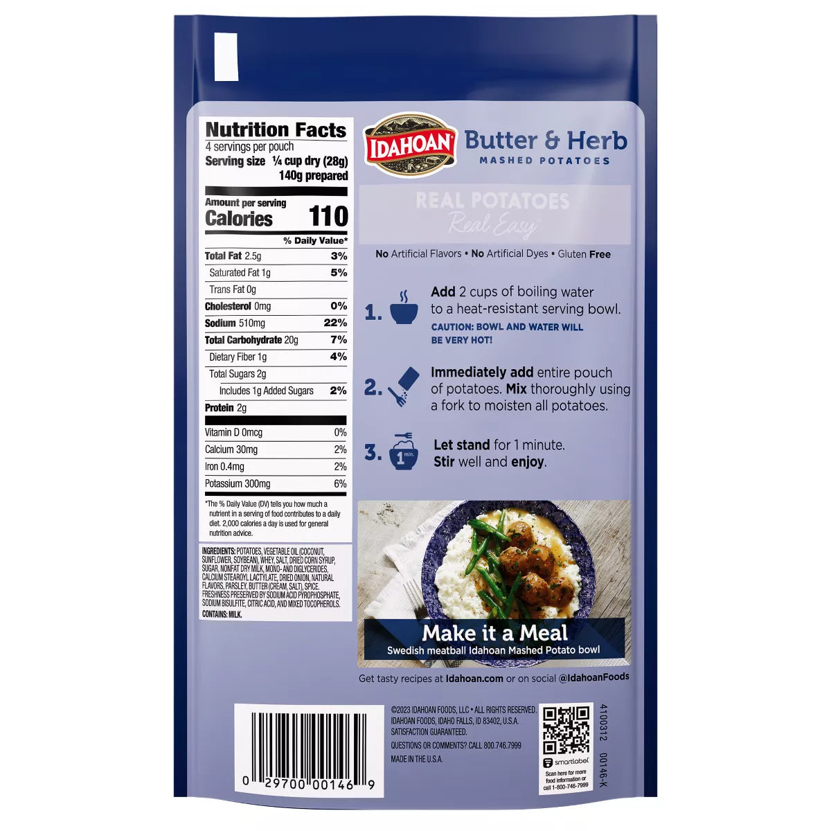 Idahoan Gluten Free Butter & Herb Mashed Potatoes - 4oz