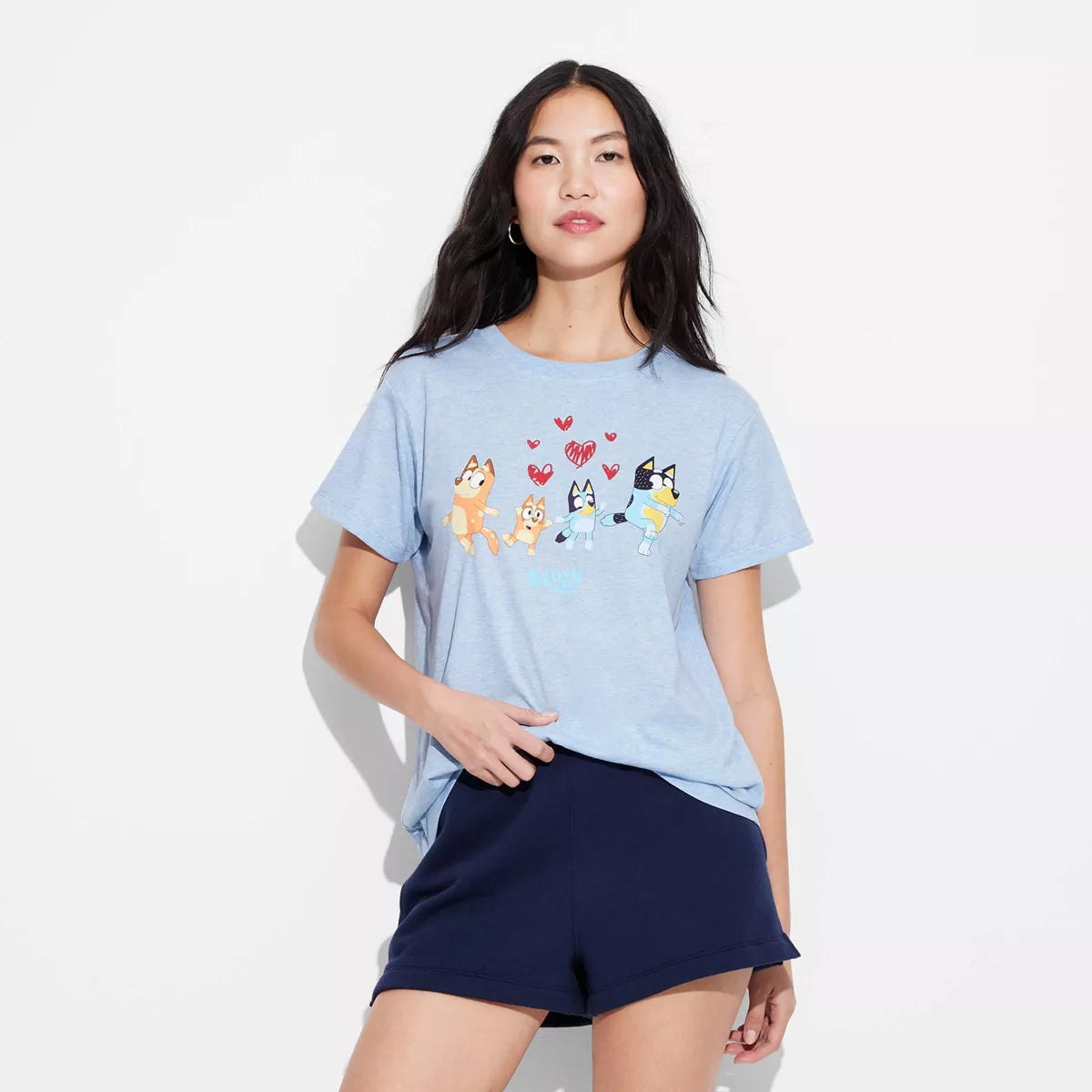 PREORDEN -Women's Bluey Family Heart Short Sleeve Graphic T-Shirt - Blue - 2 A SEMANA-SNO HAY CAMBIOS DE TALLA NI DEVOLUCIONES