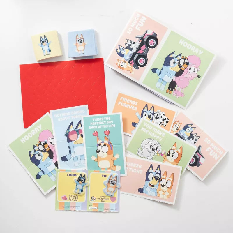 PREORDEN -Paper Magic 16ct Bluey Fuzzy Sticker Valentine's Day Exchange Cards - 2 A 4 SEMANAS EN LLEGAR