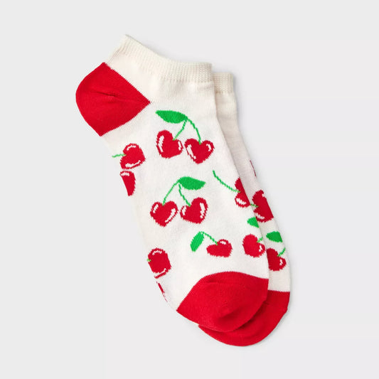 PREORDEN -Women's Cherries Valentine's Day Low Cut Socks - Cream/Red 4-10 - 2 A 4 SEMANAS EN LLEGAR