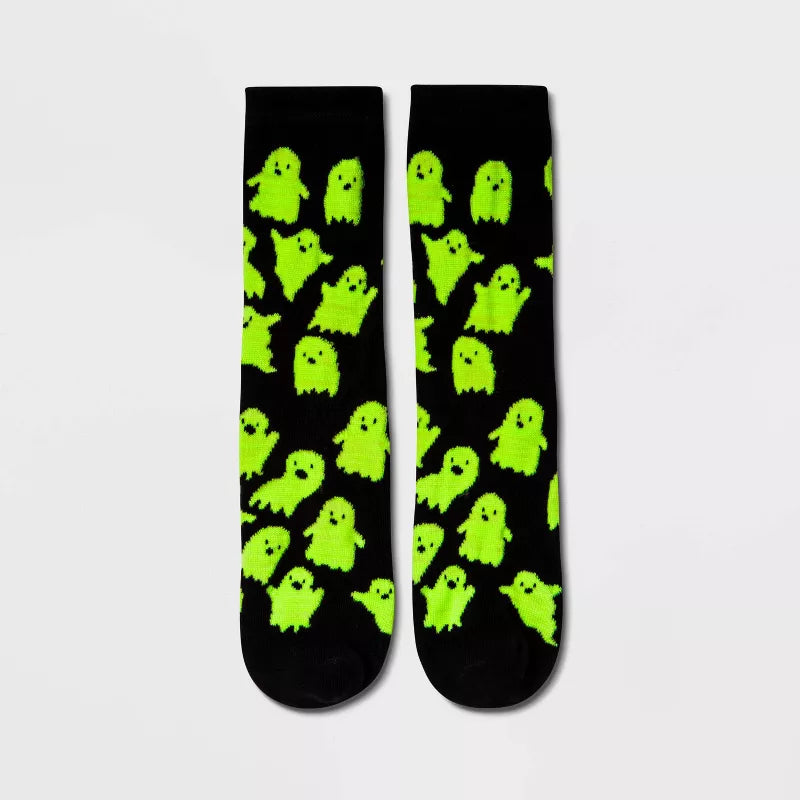 PREORDEN -Women's Glow-in-the-Dark Ghosts Halloween Crew Socks - Hyde & EEK! Boutique™ Black 4-10 1 REVISA TIEMPOS DE ENTREGA