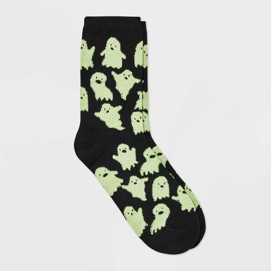 PREORDEN -Women's Glow-in-the-Dark Ghosts Halloween Crew Socks - Hyde & EEK! Boutique™ Black 4-10 1 REVISA TIEMPOS DE ENTREGA