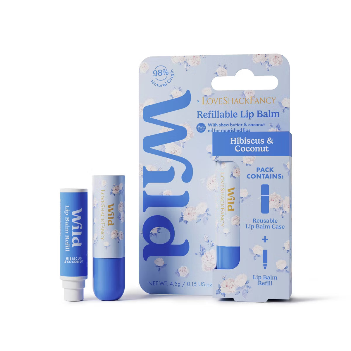 PREORDEN -LoveShackFancy x Target – Wild Everblooming Rosettes Lip Starter Whisper Blue/Hibiscus & Coconut Lip Balms - 0.15oz- 2 A 4 SEMANAS EN LLEGAR