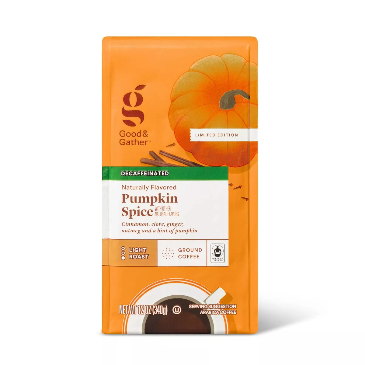 PREORDEN -Naturally Flavored Pumpkin Spice Light Roast Ground Coffee - Decaf - 12oz - Good & Gather™ | REVISA TIEMPOS DE ENTREGA