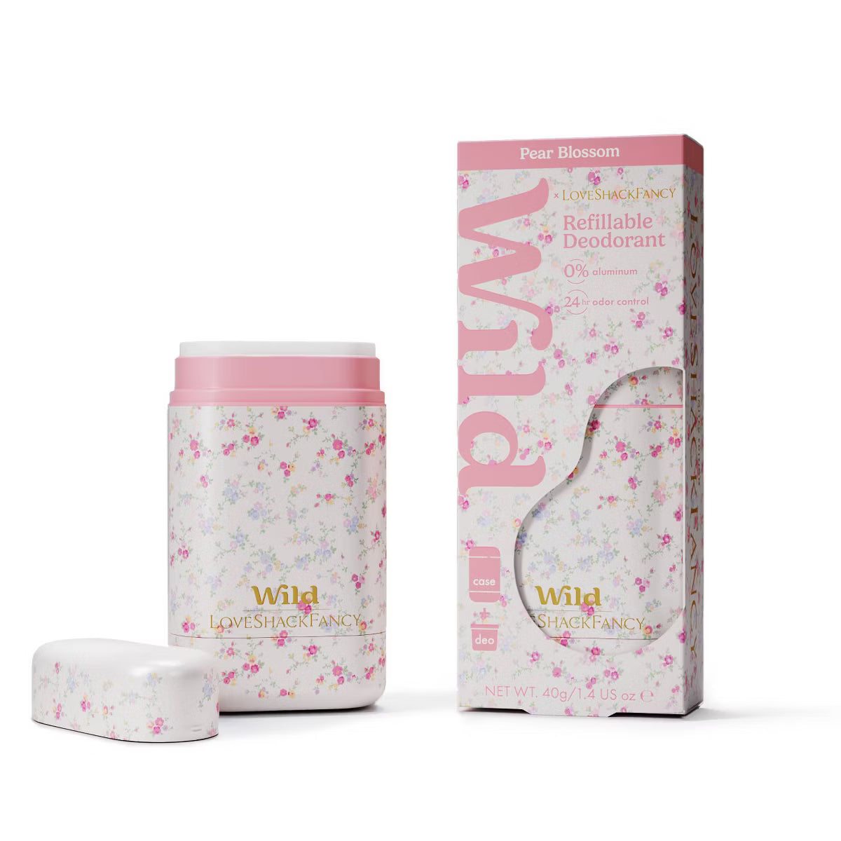 PREORDEN -LoveShackFancy x Target - Wild Cosmetics Sunrise Patchwork Refillable Deodorant - Pear Blossom - 1.4oz - Confetti Bloom- 2 A 4 SEMANAS EN LLEGAR