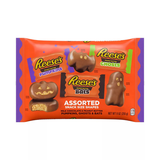 PREORDEN -Reese's Peanut Butter Milk Chocolate Assorted Shapes Halloween Candy Snack Size - 9oz |REVISA TIEMPOS DE ENTREGA