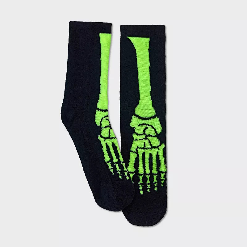 PREORDEN -Women's Glow-in-the-Dark Skeleton Halloween Cozy Crew Socks - Hyde & EEK! Boutique™ Black 4-10 | REVISA TIEMPOS DE ENTREGA