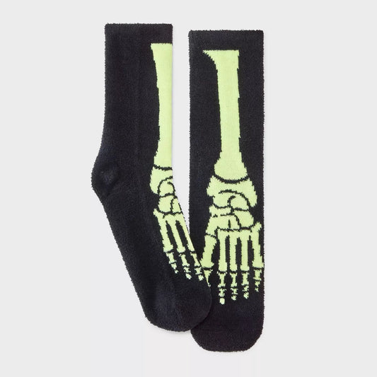 PREORDEN -Women's Glow-in-the-Dark Skeleton Halloween Cozy Crew Socks - Hyde & EEK! Boutique™ Black 4-10 | REVISA TIEMPOS DE ENTREGA