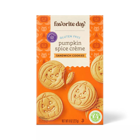 PREORDEN -Harvest Gluten Free Pumpkin Face Sandwich Cookies with Pumpkin Crème Filling - 8oz - Favorite Day™ | REVISA TIEMPOS DE ENTREGA