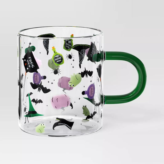 PREORDEN -15.2 fl oz Glass Bat and Witch Hat Print Mug - Hyde and EEK! Boutique™- 2 A 4 SEMANAS EN LLEGAR