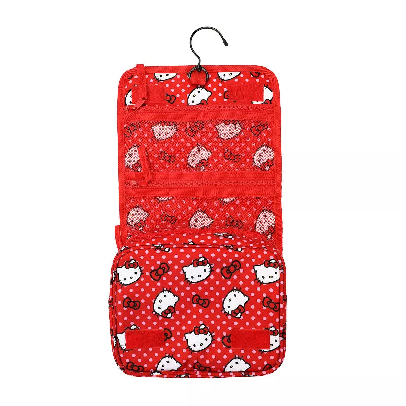 PREORDEN -Hello Kitty Character Face & Bows Red 8.2” Folding Hanging Toiletry Kit - 2 A 4 SEMANAS EN LLEGAR