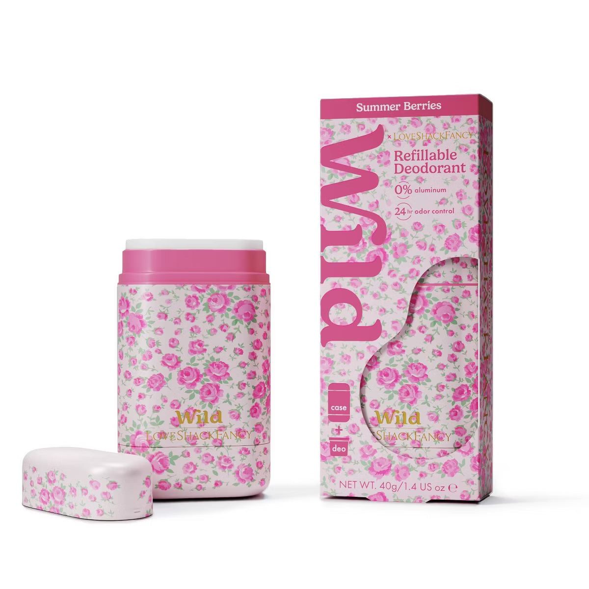 PREORDEN -LoveShackFancy x Target - Wild Cosmetics Roseheart Refillable Deodorant - Summer Berries - 1.4oz - Rose Pink- 2 A 4 SEMANAS EN LLEGAR