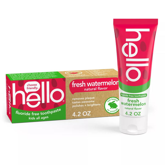 PREORDEN -hello Kids' Watermelon Fluoride-Free, SLS-Free and Vegan Toothpaste - 4.2oz - 4.2oz - 4.7oz - 2 A 4 SEMANAS EN LLEGAR